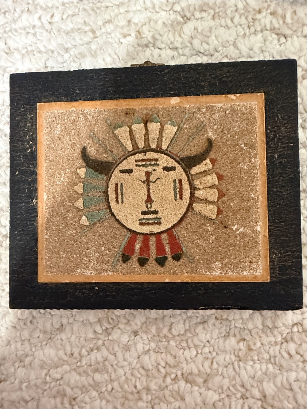 Southwestern Sunface Sand Wall Art - Black Frame with Earth Tones